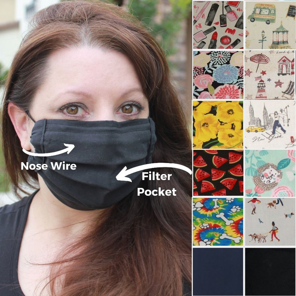 Face Mask, adjustable nose wire & filter pocket